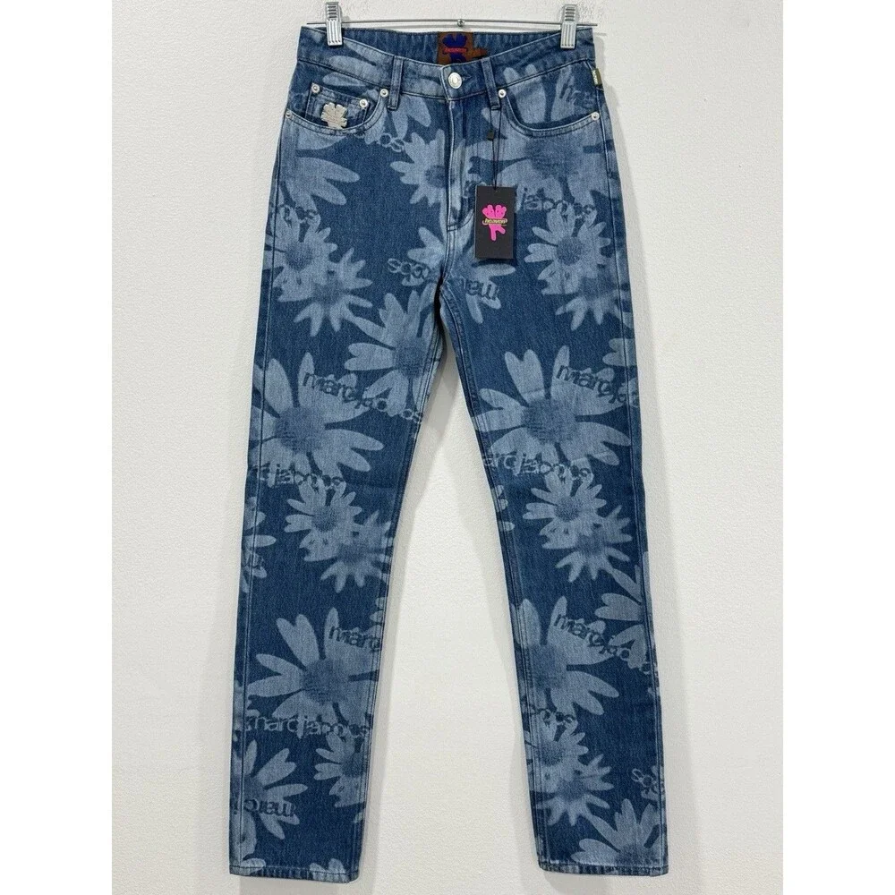Heaven By Marc Jacobs New Blue Laser Floral Denim Jeans 24 - Picture 2 of 8